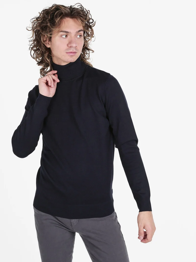 Dolcevita da uomo in maglia - blu scuro