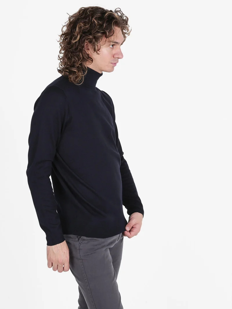 Dolcevita da uomo in maglia - blu scuro