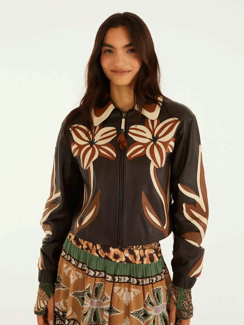 Flower Cutwork Lederjacke
