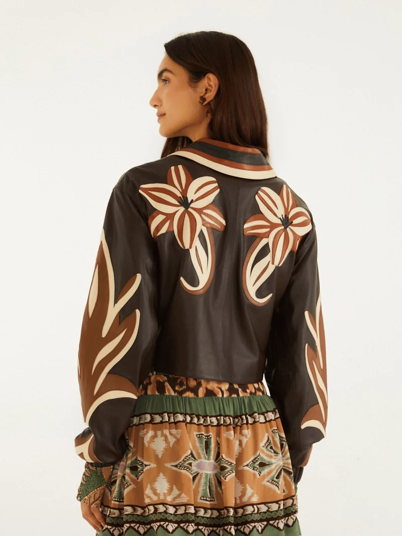 Flower Cutwork Lederjacke