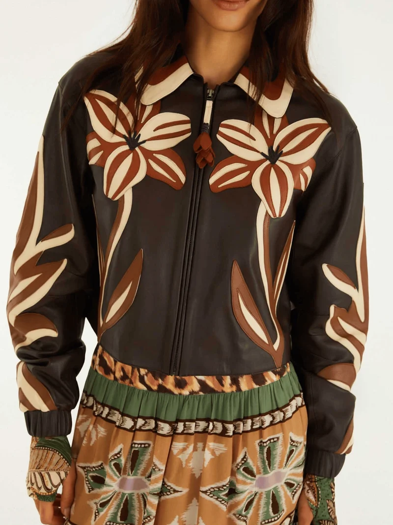 Flower Cutwork Lederjacke
