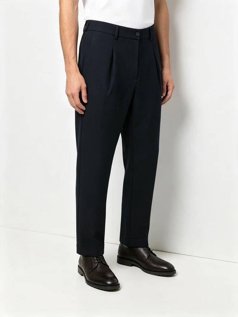 Pantaloni sartoriali da uomo a gamba larga con piega - blu scuro