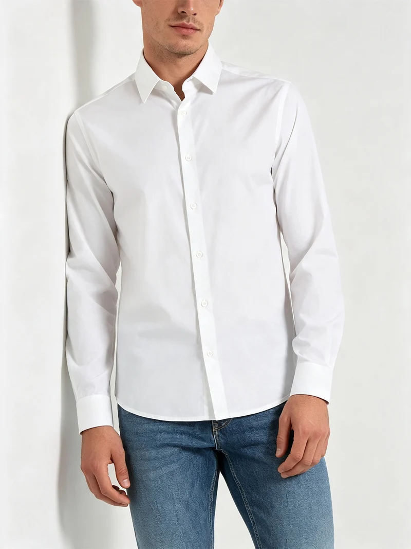Camicia da uomo a maniche lunghe in cotone bamboo - bianco