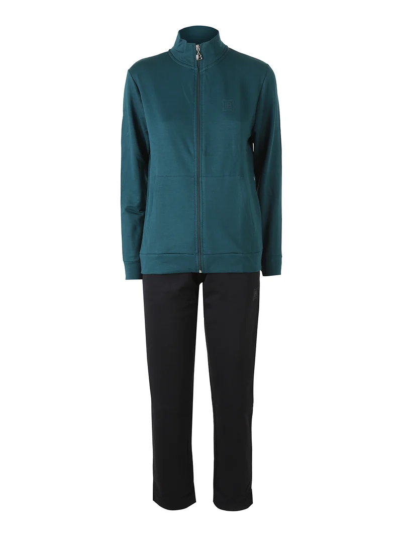 Completo tuta da donna in felpa con zip intera e interno in caldo cotone - ottanio