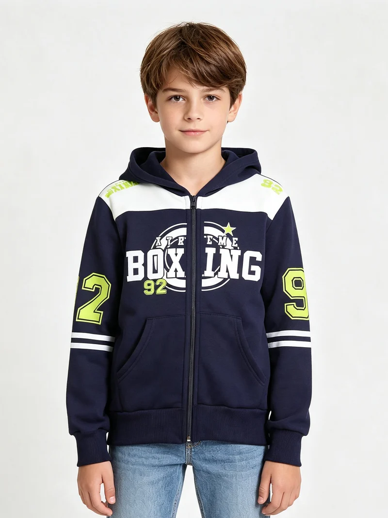 Felpa sportiva da ragazzo con cappuccio e zip - blu scuro