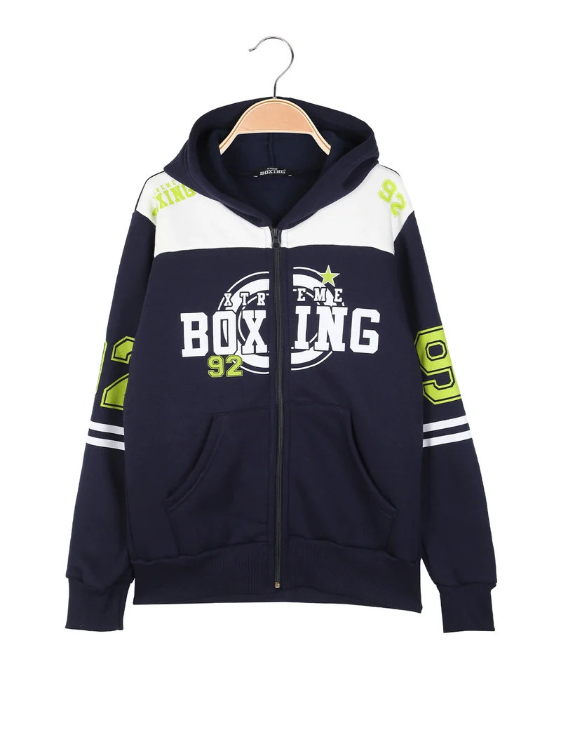 Felpa sportiva da ragazzo con cappuccio e zip - blu scuro