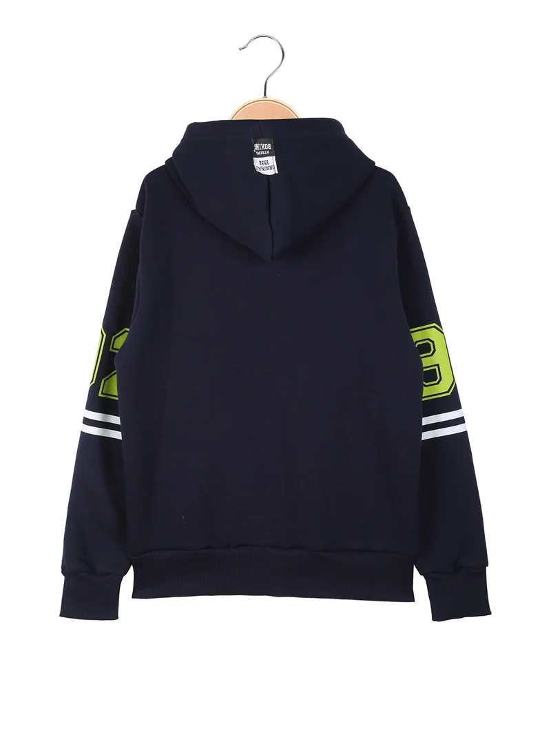 Felpa sportiva da ragazzo con cappuccio e zip - blu scuro