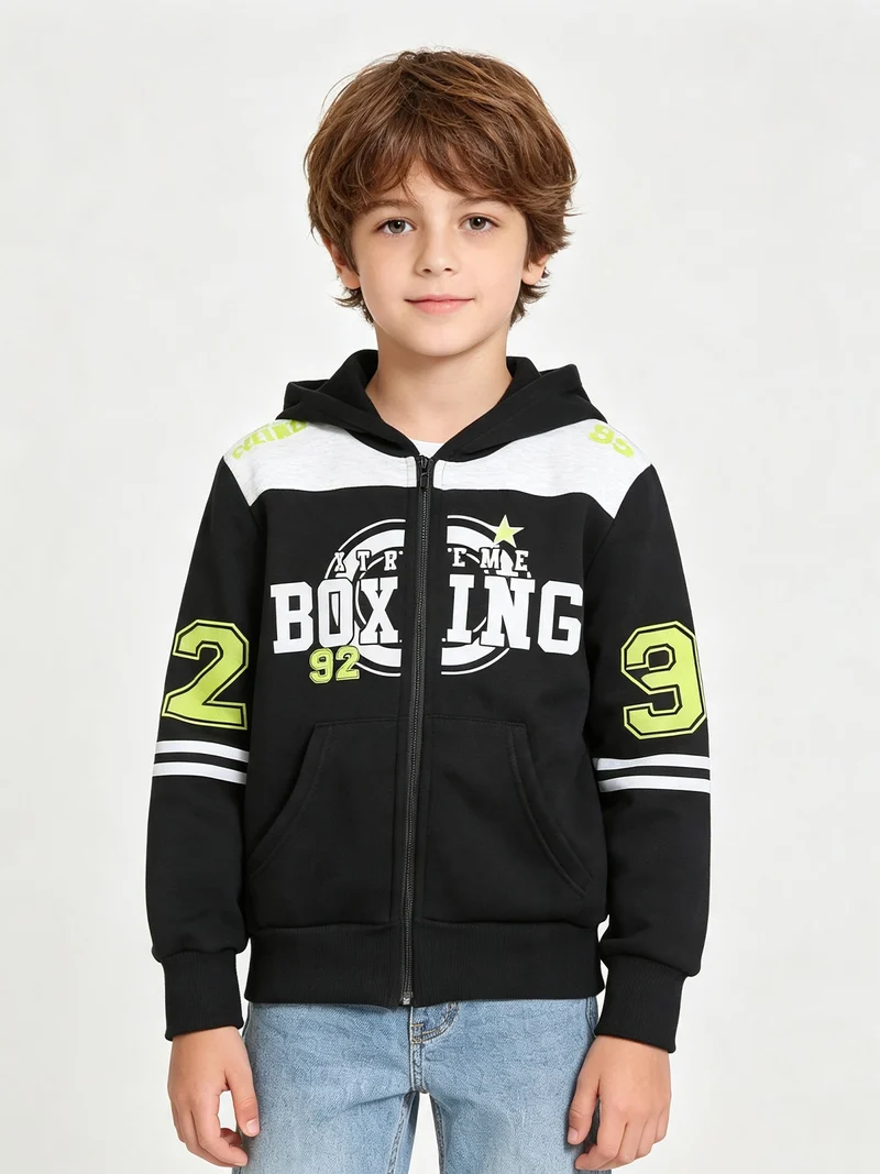 Felpa sportiva da ragazzo con cappuccio e zip - nero
