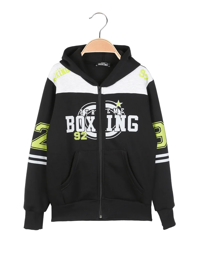 Felpa sportiva da ragazzo con cappuccio e zip - nero