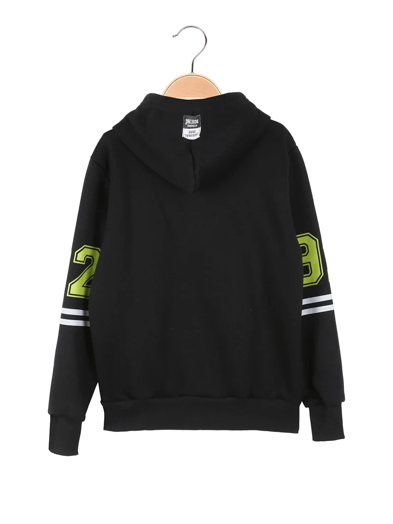Felpa sportiva da ragazzo con cappuccio e zip - nero