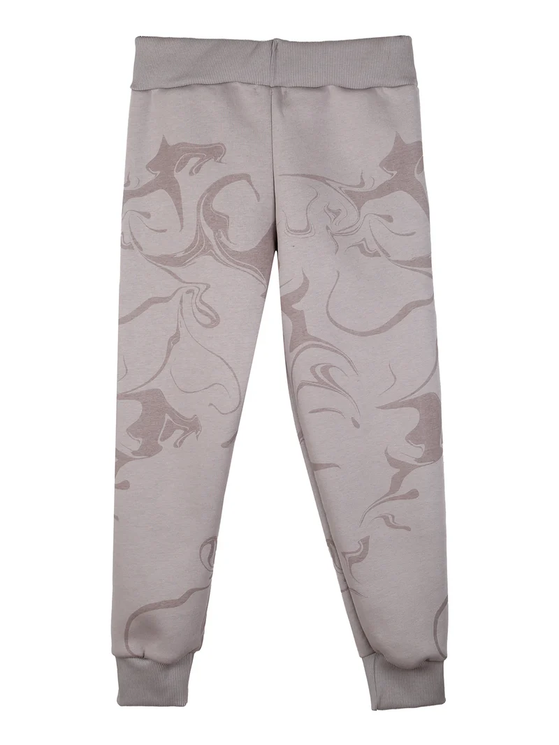 Pantaloni tuta da ragazzo in felpa con coulisse e polsini - fango