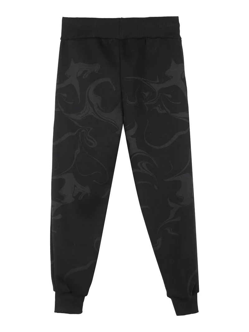 Pantaloni tuta da ragazzo in felpa con coulisse e polsini - nero