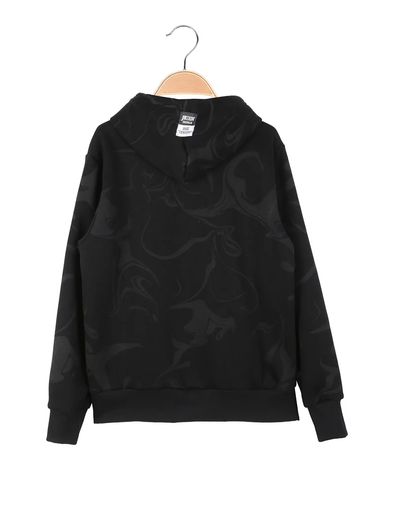 Felpa da ragazzo con cappuccio e stampe - nero