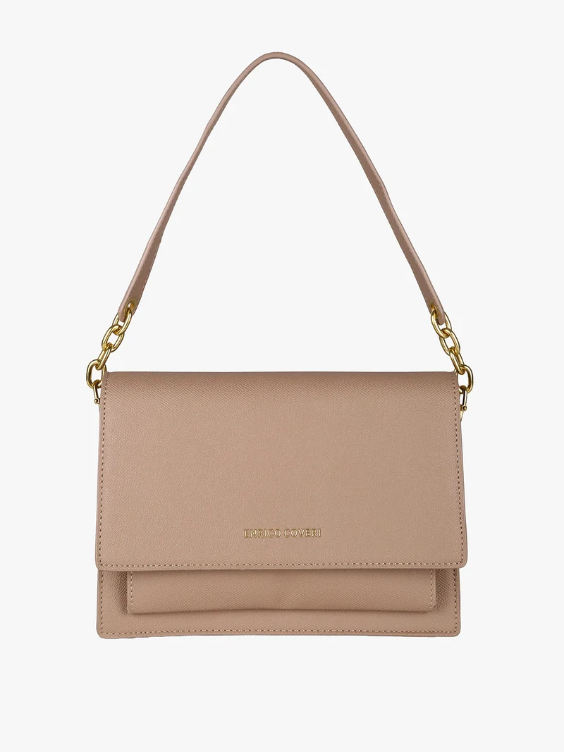 Borsa donna rigida in ecopelle con patta - khaki
