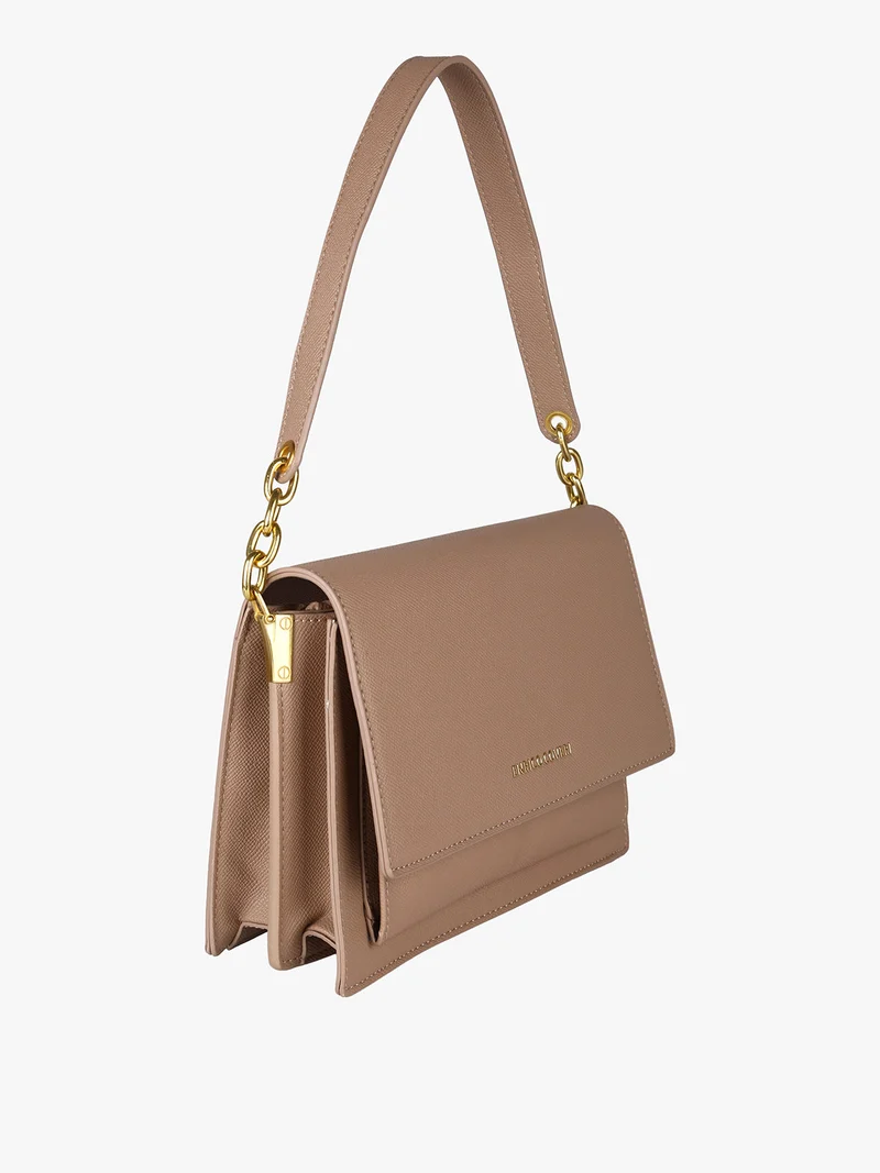 Borsa donna rigida in ecopelle con patta - khaki