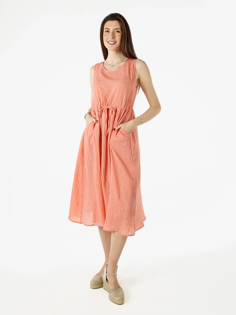 Abito lungo da donna smanicato in misto cotone - rosa