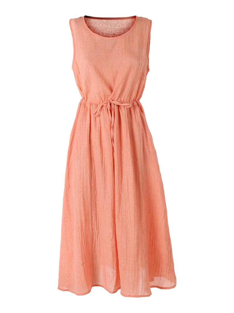 Abito lungo da donna smanicato in misto cotone - rosa