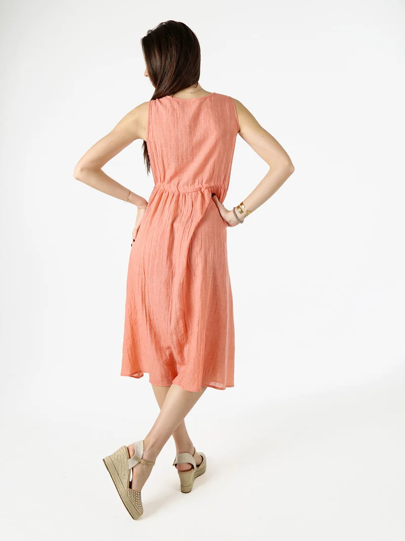 Abito lungo da donna smanicato in misto cotone - rosa