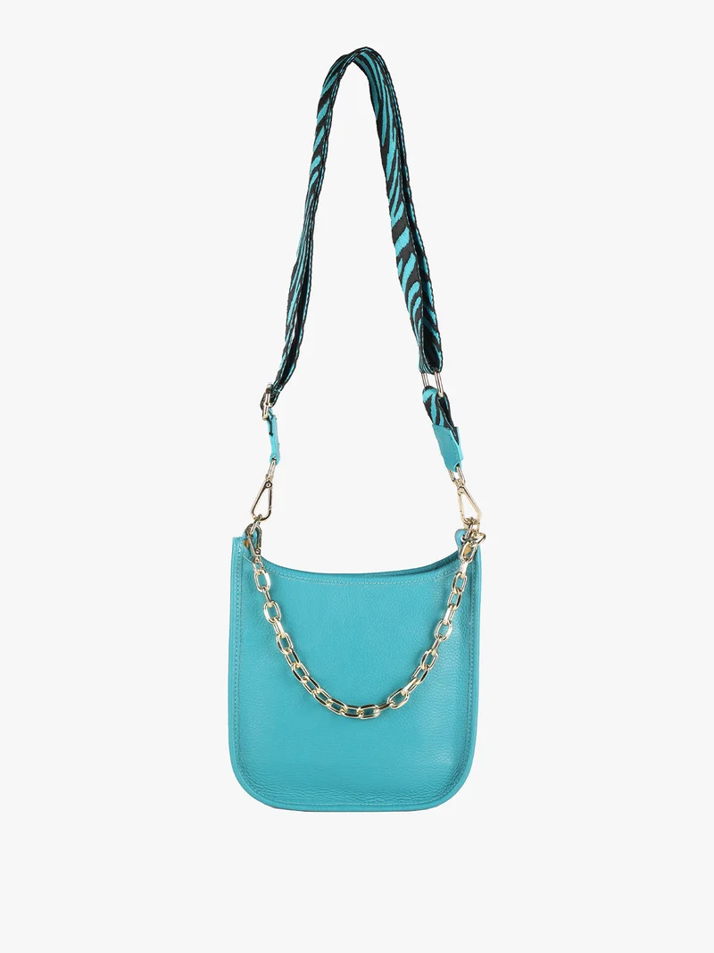 Borsetta in pelle con catena da donna - turchese