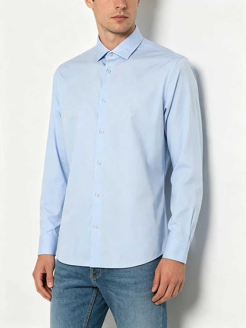 Camicia da uomo a maniche lunghe in cotone bamboo - azzurro