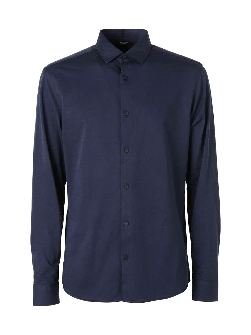 Camicia da uomo a maniche lunghe in cotone - blu scuro