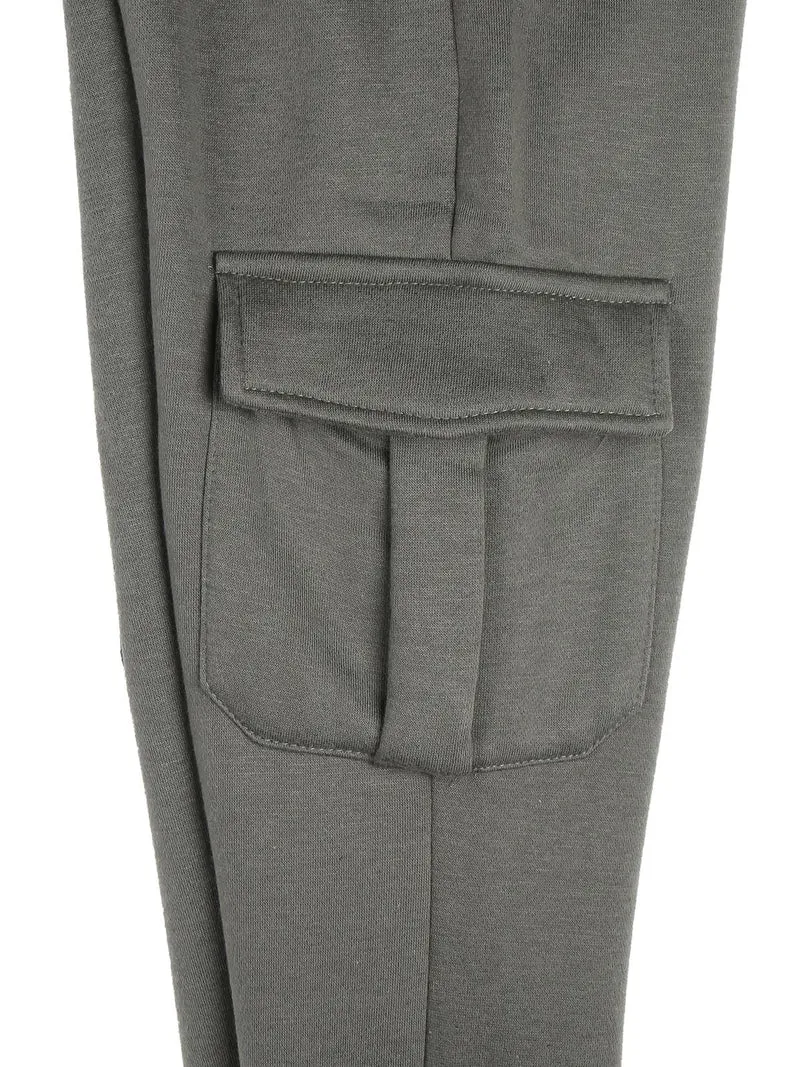 Pantaloni tuta da bambina felpati con tasconi laterali - militare