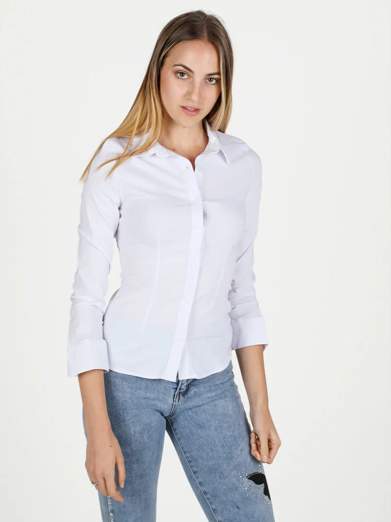 Camicia donna classica stretch a maniche lunghe - bianco