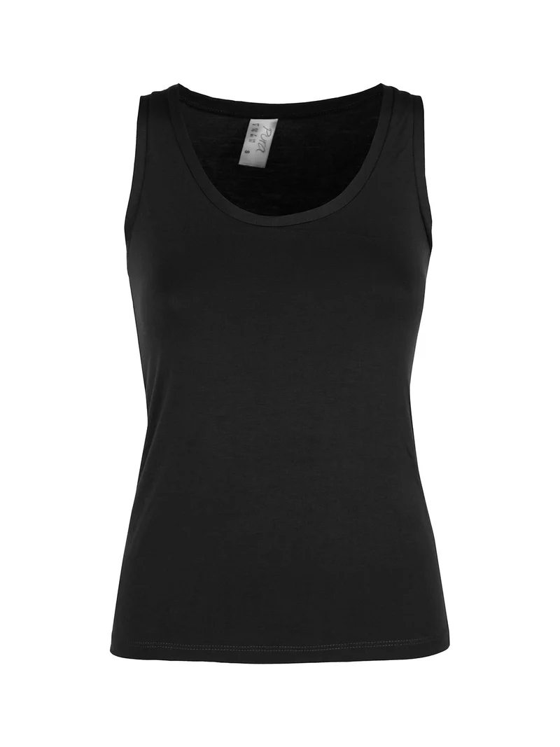 P0718M Top donna in bamboo a spalla larga - nero