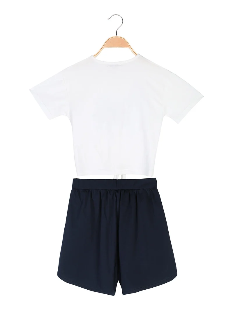 Completo corto da bambina in cotone con t-shirt e shorts - blu scuro