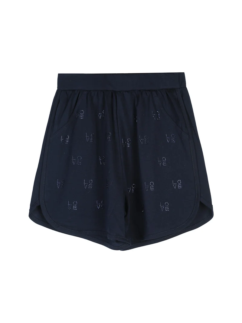 Completo corto da bambina in cotone con t-shirt e shorts - blu scuro