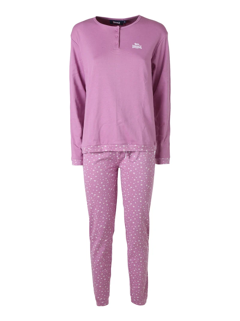 Pigiama lungo da donna in cotone con pantaloni stampati - lilla