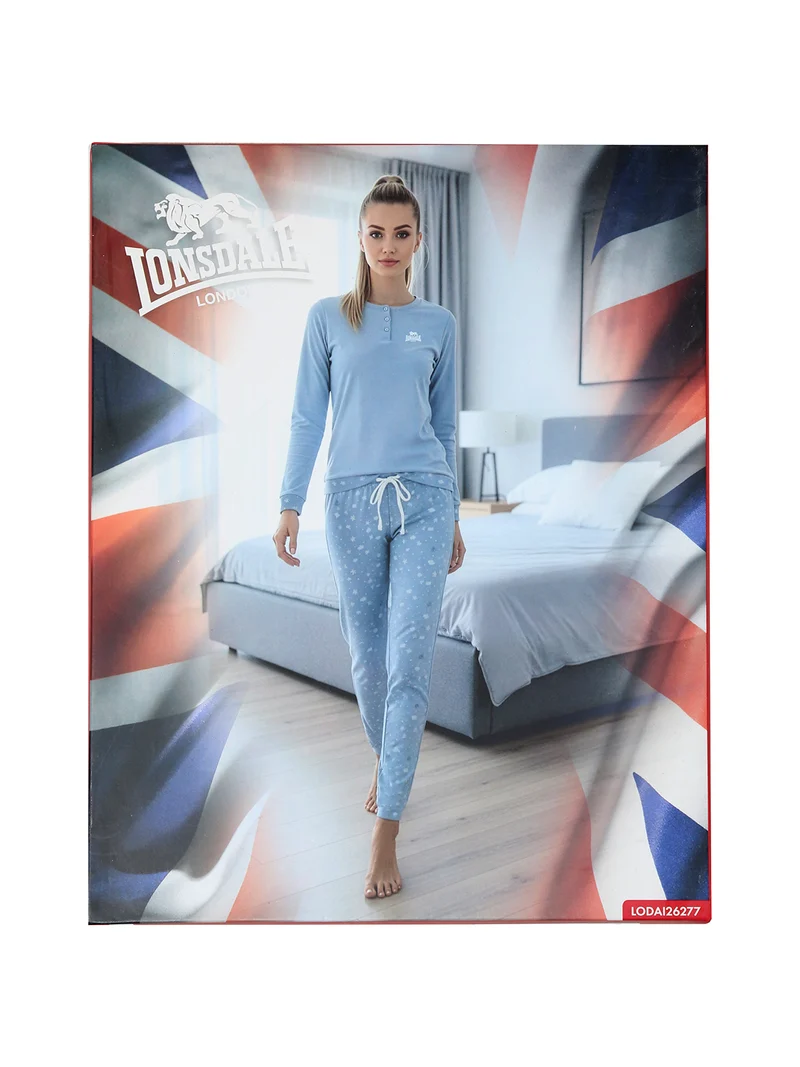 Pigiama lungo da donna in cotone con pantaloni stampati - lilla