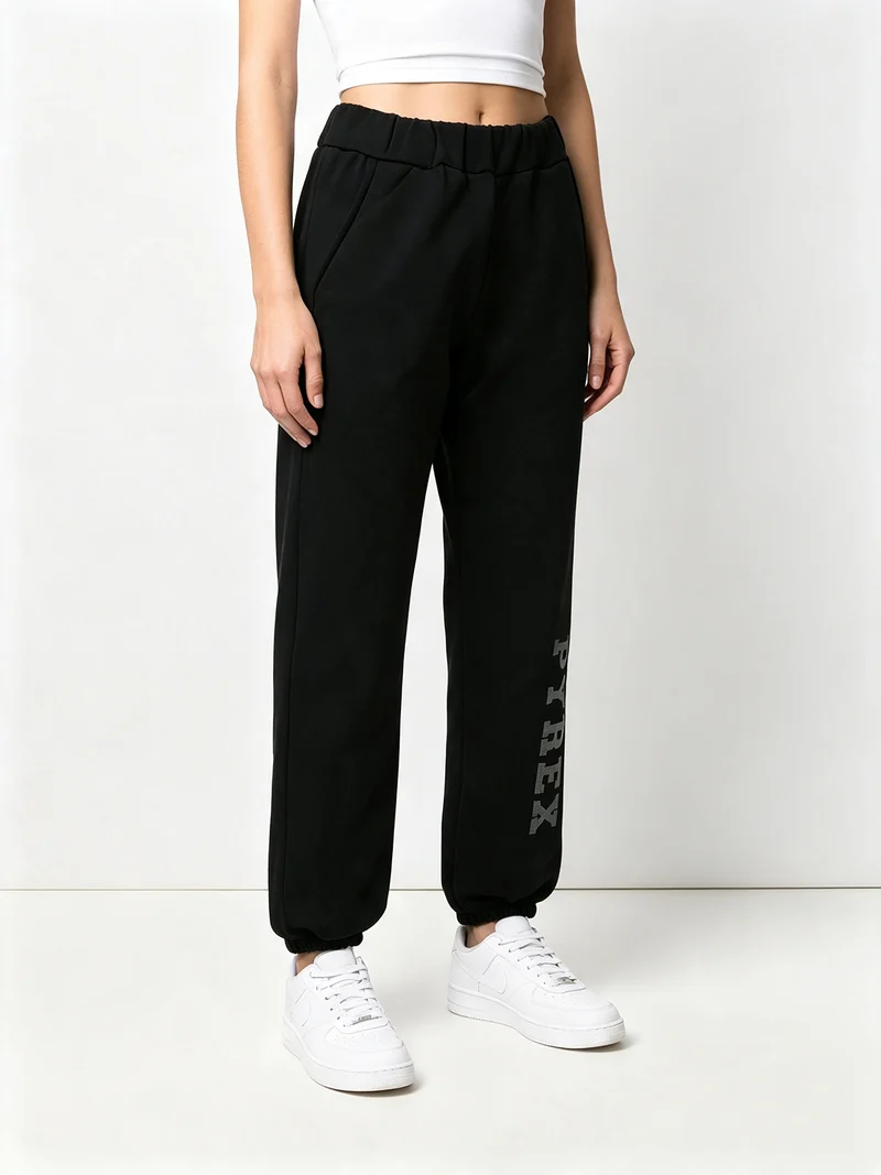 Pantaloni sportivi da donna in felpa con stampa logo glitter - nero