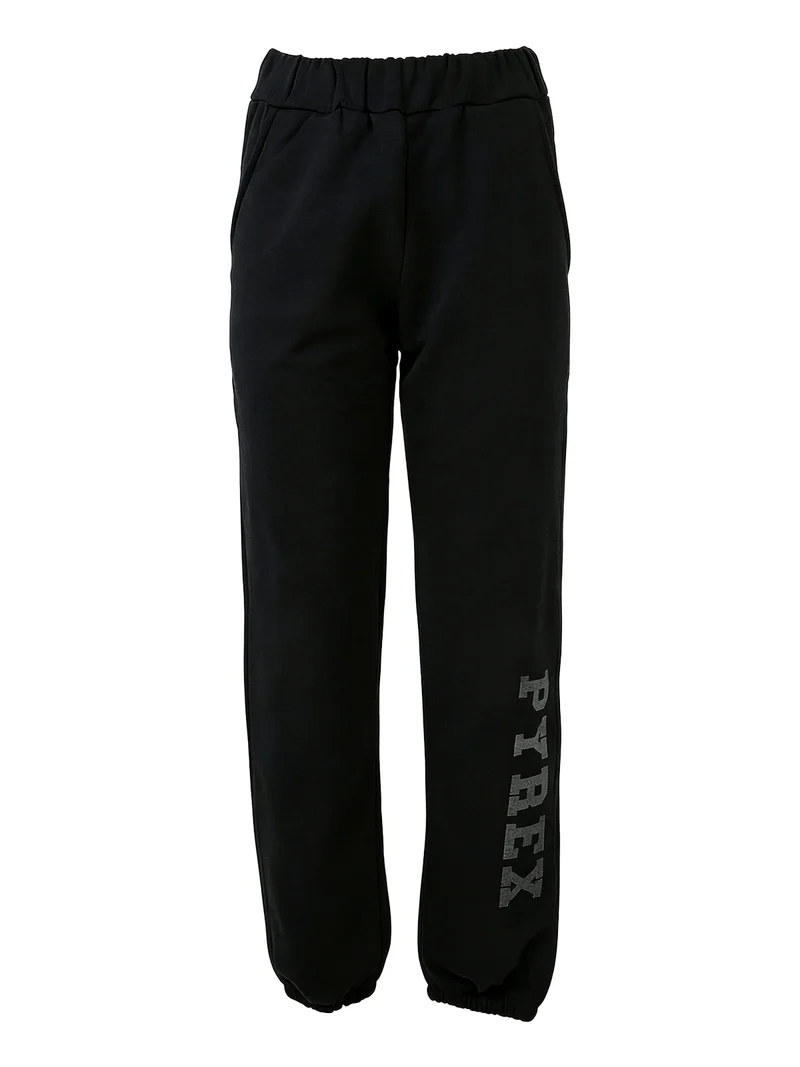 Pantaloni sportivi da donna in felpa con stampa logo glitter - nero