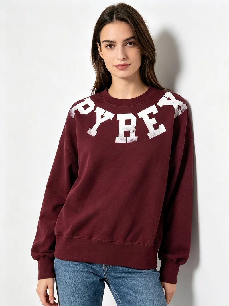 Felpa girocollo da donna oversize con logo - bordeaux