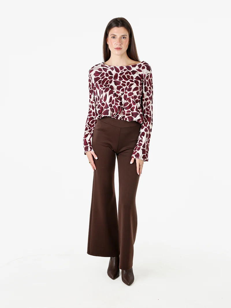 Maglia donna in viscosa a maniche lunghe con stampa - bordeaux