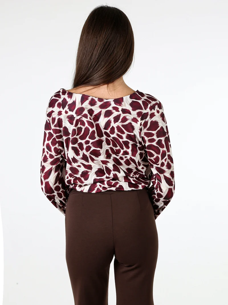 Maglia donna in viscosa a maniche lunghe con stampa - bordeaux