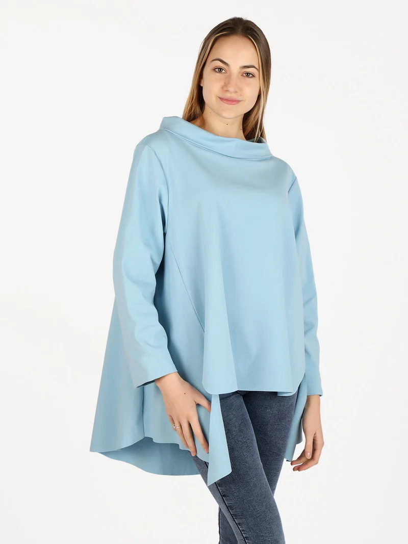 Maxi blusa da donna in misto cotone - azzurro