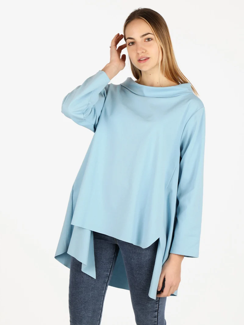 Maxi blusa da donna in misto cotone - azzurro