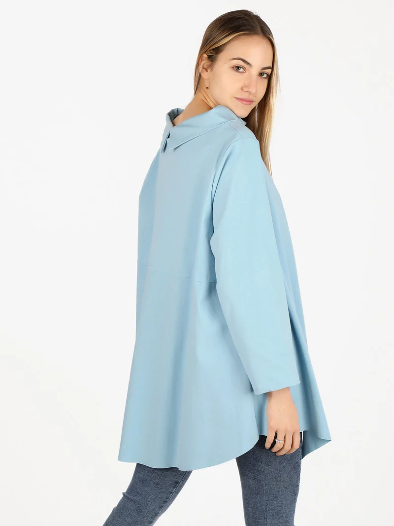 Maxi blusa da donna in misto cotone - azzurro