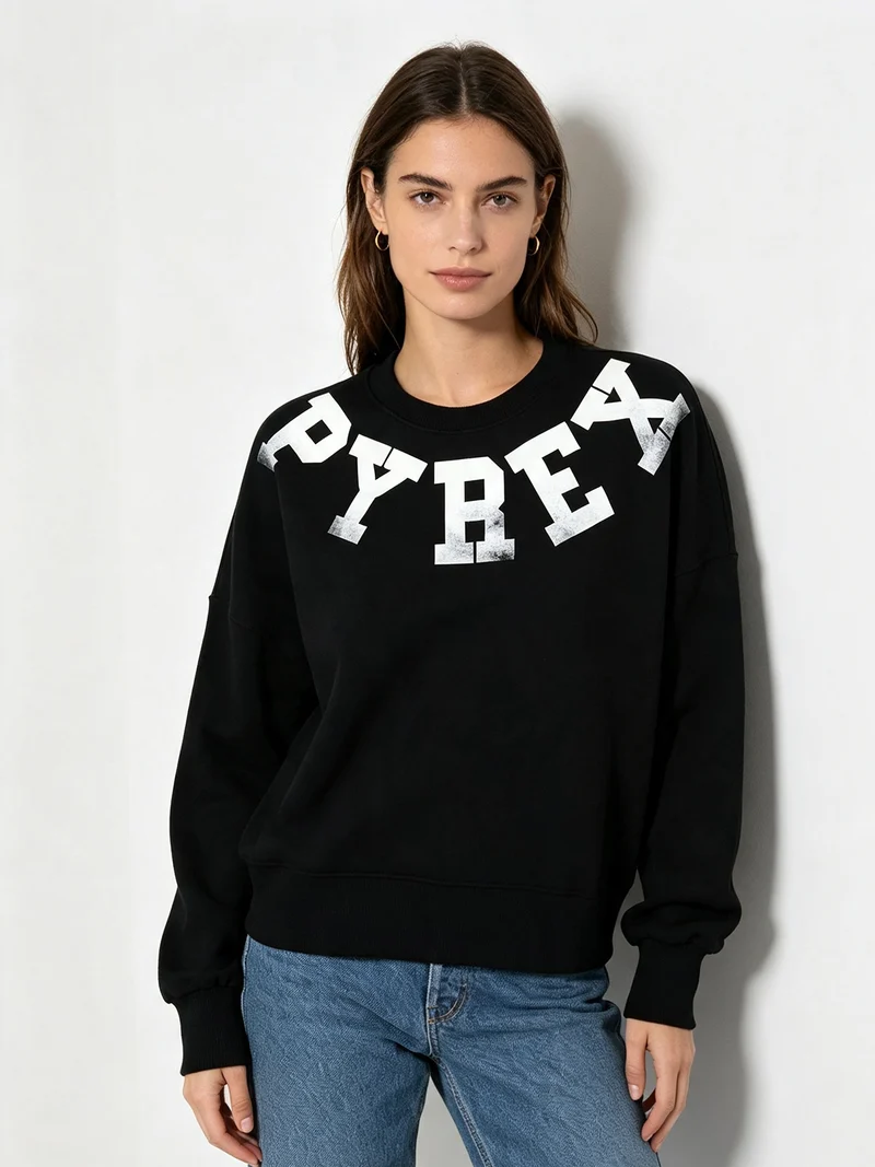 Felpa girocollo da donna oversize con logo - nero