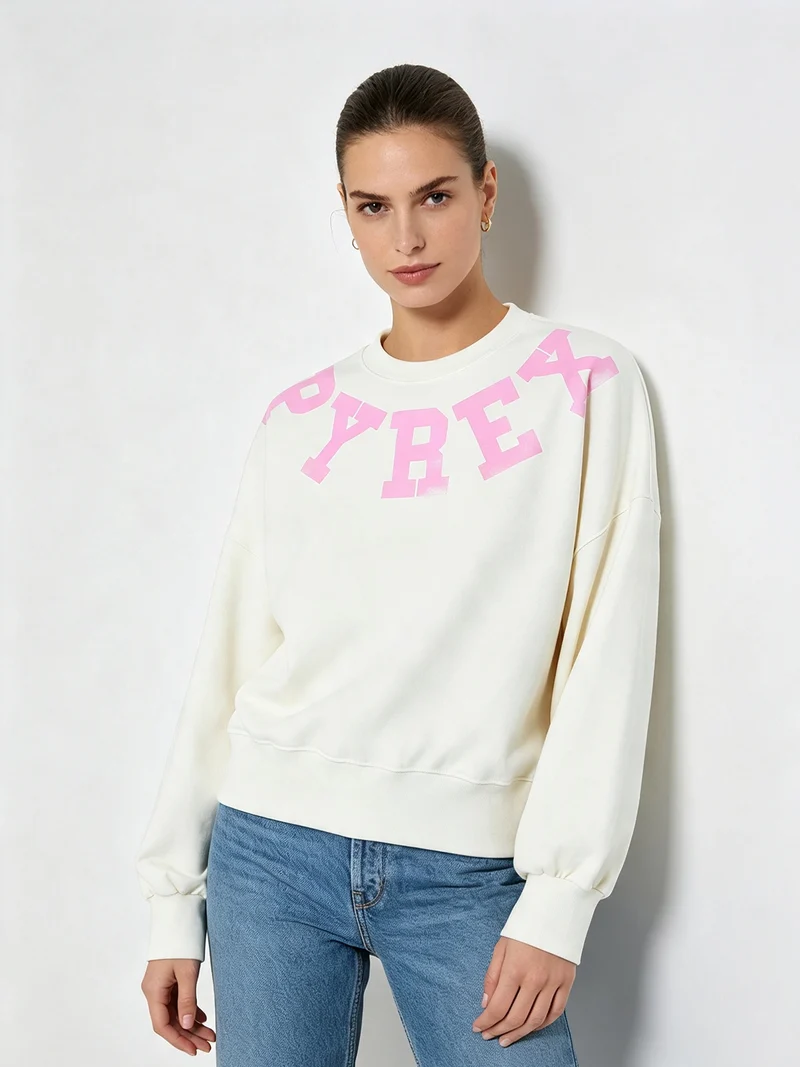 Felpa girocollo da donna oversize con logo - panna