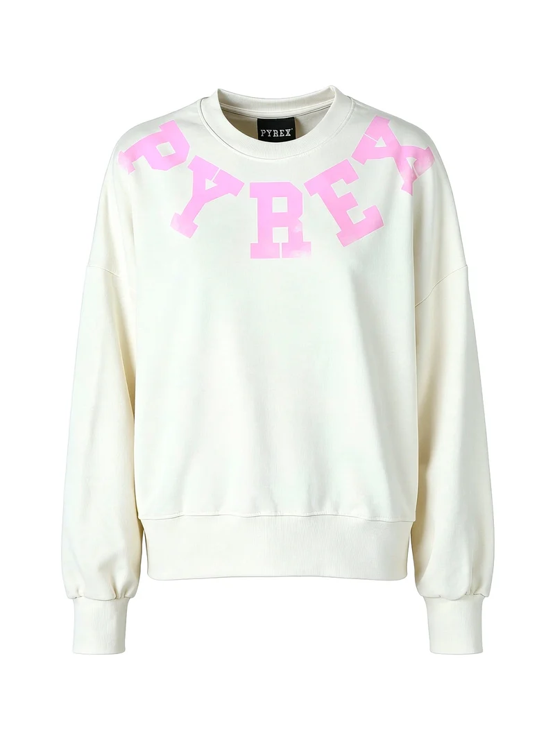 Felpa girocollo da donna oversize con logo - panna