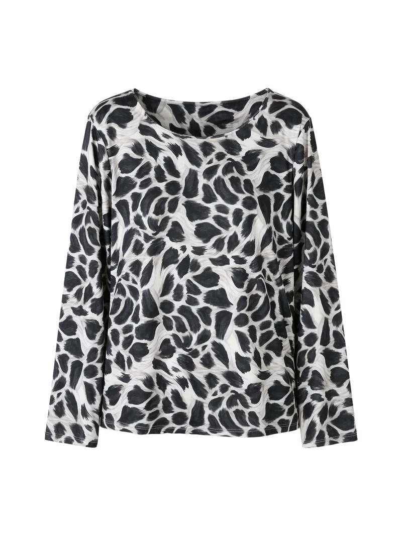 Maglia donna in viscosa a maniche lunghe con stampa - nero