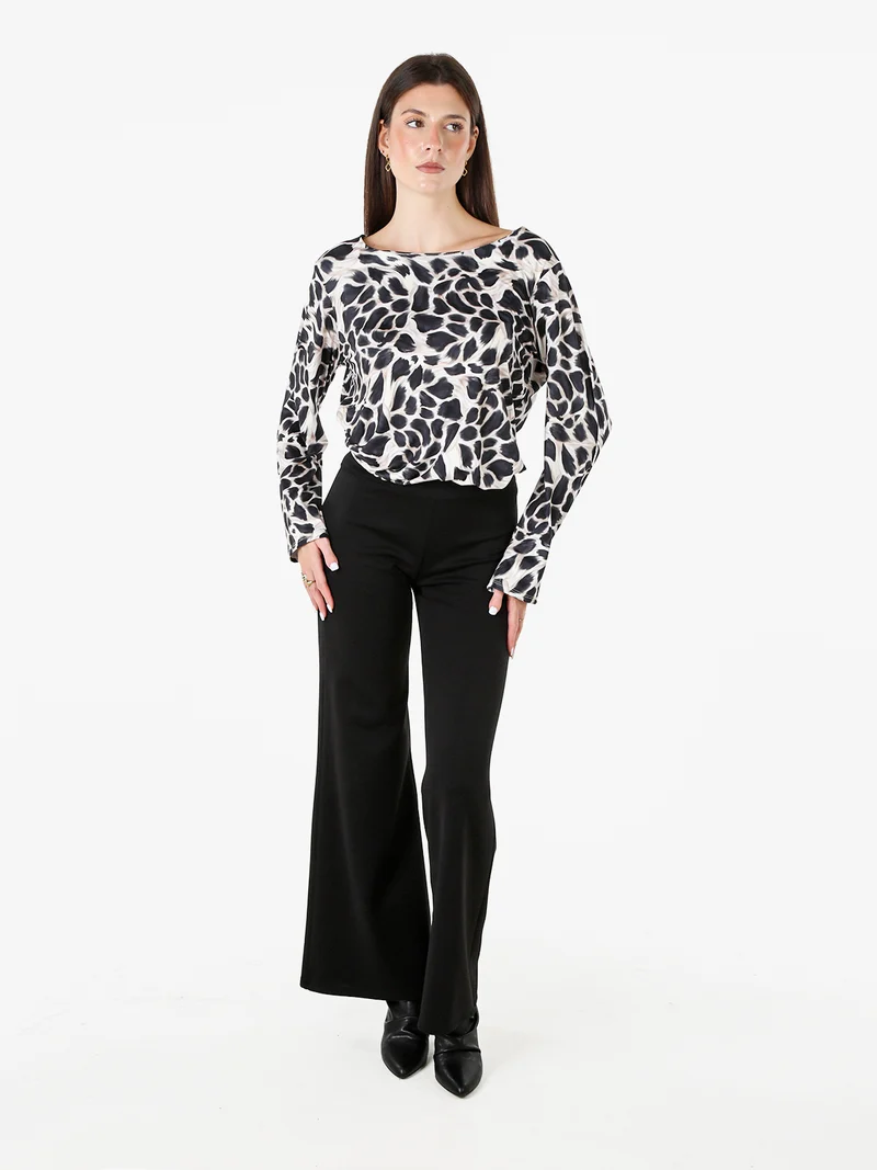 Maglia donna in viscosa a maniche lunghe con stampa - nero