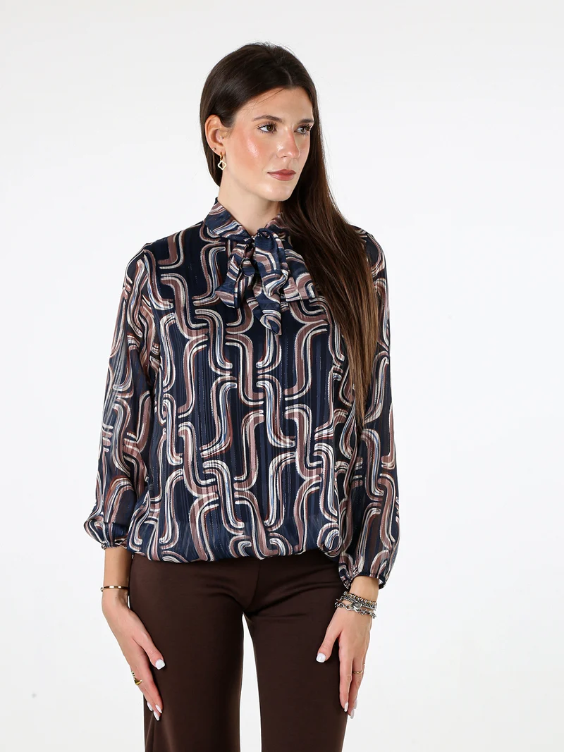 Blusa donna a maniche lunghe velate con lurex - blu