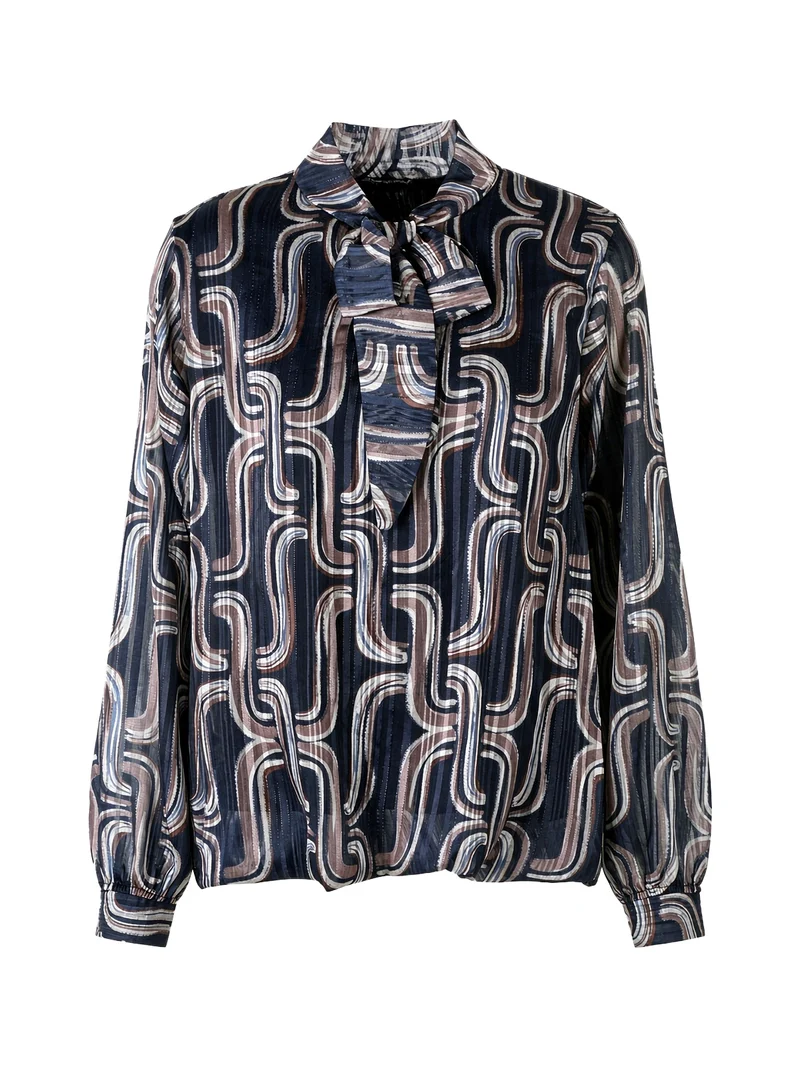 Blusa donna a maniche lunghe velate con lurex - blu