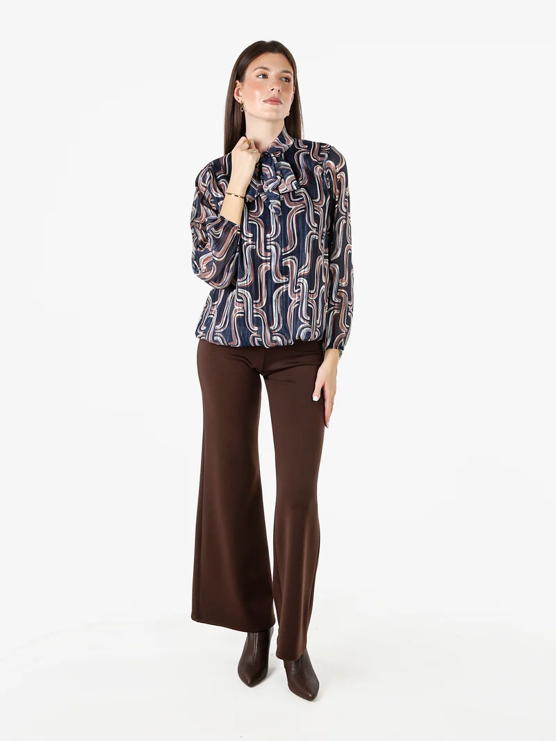 Blusa donna a maniche lunghe velate con lurex - blu