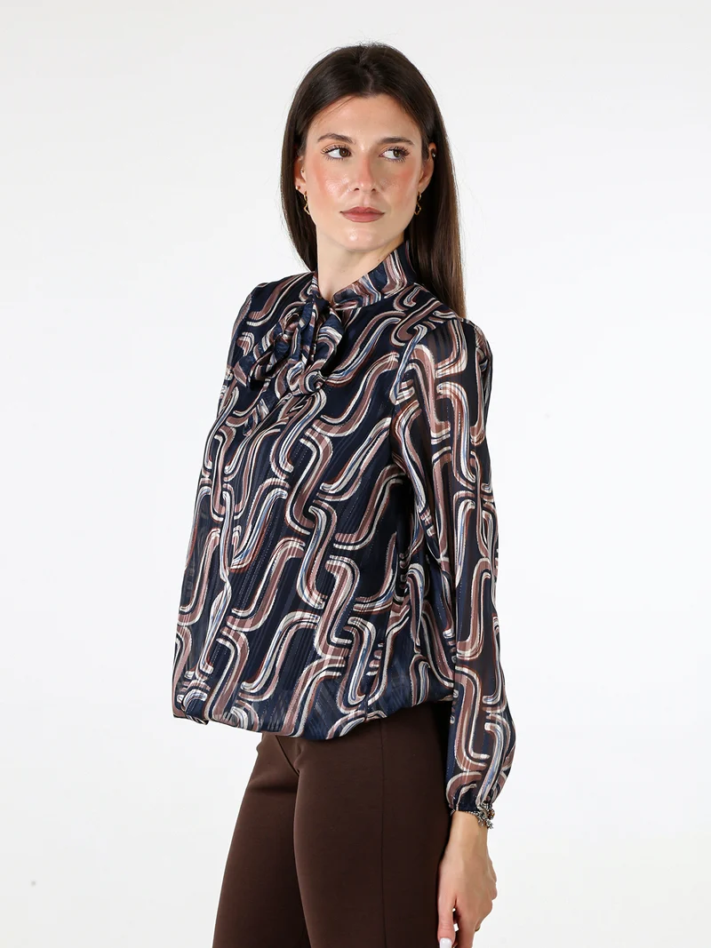 Blusa donna a maniche lunghe velate con lurex - blu