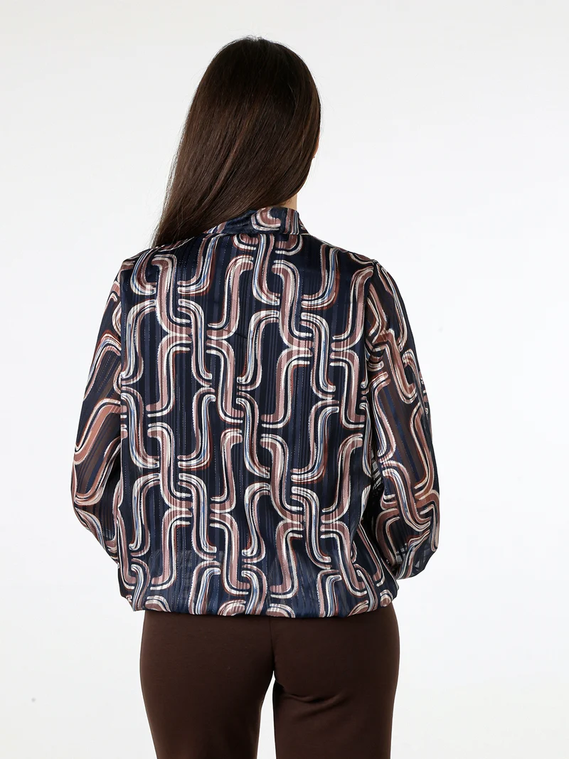 Blusa donna a maniche lunghe velate con lurex - blu